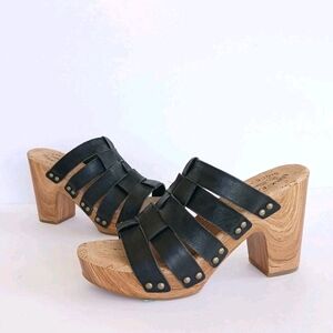 Kork-Ease Devan Leather Platform Sandals Black Size 8